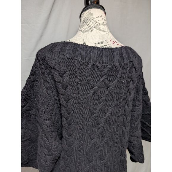 Express Women's Black Cable Knit Boat Neck Sweater Wide Sleeves Size Large - Picture 5 of 7